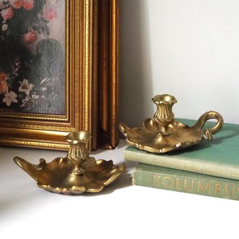 Set of two vintage chamber candlestick holders | Chamber candlestick holders | Antique bronze candleholders | Antique chamber candle holders