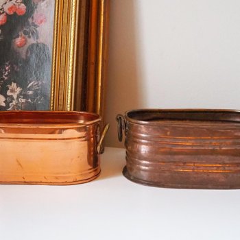 Vintage copper planters | Set of two mismatched copper planters | Vintage planters | Oblong copper planters | Vintage copper pots
