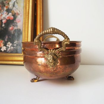 Vintage copper planter | Large copper planter | Oval copper planter | Vintage copper pot | Lion handle copper planter