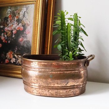 Vintage copper planter | Large copper planter | Oval copper planter | Vintage copper pot