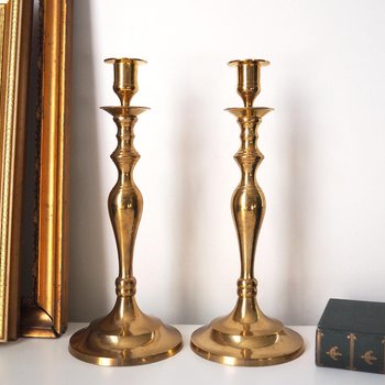 Vintage brass candlestick holders | Matching vintage candlestick holders | Brass candlestick holders | Tall brass candlestick holders