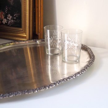 Vintage alpacca silver tray | Oval vintage tray | Large vintage serving tray | Alpacca silver serving platter | Oval silver tray