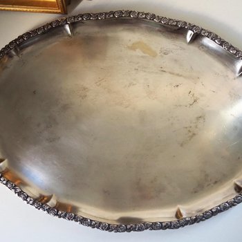 Vintage alpacca silver tray | Oval vintage tray | Large vintage serving tray | Alpacca silver serving platter | Oval silver tray