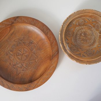 Vintage wooden bowls | Hand carved wooden plates | Ornamented wooden bowls | Handmade vintage wood bowls | Vintage wood bowls