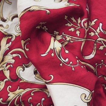 Vintage silk scarf | Baroque silk scarf | Large vintage silk scarf | Red, white and yellow silk scarf | Hand-rolled silk scarf