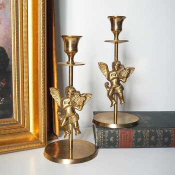 Vintage angel candlestick holders | Matching vintage candlestick holders | Brass candlestick holders | Angel brass candlestick holders