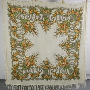 Vintage floral scarf | Large vintage wool scarf | Floral shawl with fringe | Vintage wool shawl | Retro floral scarf | Slavic floral scarf