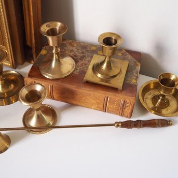 Set of five mismatched vintage candlestick holders | Small candlestick holders | Vintage brass candle holders | Mismatched candle holders
