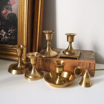 Set of five mismatched vintage candlestick holders | Small candlestick holders | Vintage brass candle holders | Mismatched candle holders