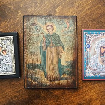 Vintage religious icons | Set of three small vintage Orthodox icons | Wooden religious icons | Vintage wooden icons | Small vintage icons