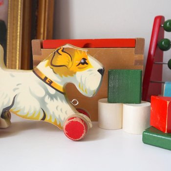 Vintage wooden toy set | Vintage children's abacus | Wooden shape sorter | Vintage wooden blocks | Vintage wooden dog | Vintage wooden toys