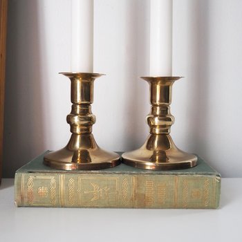 Pair of vintage candlestick holders | Brass candlestick holders | Simple brass candlestick holders