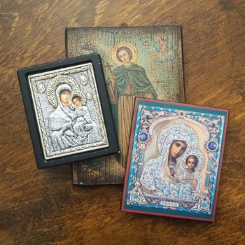 Vintage religious icons | Set of three small vintage Orthodox icons | Wooden religious icons | Vintage wooden icons | Small vintage icons