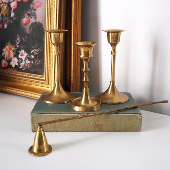 Set of three mismatched vintage candlesticks | Candle holders | Vintage brass candle holders | Mismatched brass candle holders