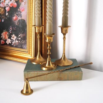 Set of three mismatched vintage candlesticks | Candle holders | Vintage brass candle holders | Mismatched brass candle holders