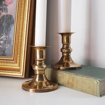 Pair of vintage candlestick holders | Brass candlestick holders | Simple brass candlestick holders