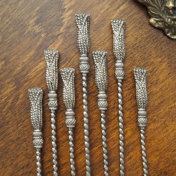 Set of seven vintage spoons | Silea tassel twisted handle spoons | Long vintage spoons | Silea spoons | Vintage dessert spoons