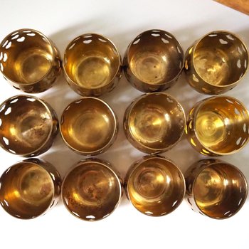 Set of twelve vintage tealight candle holders | Heart tealight candleholders | Vintage brass votive candleholders | Brass tealight holders