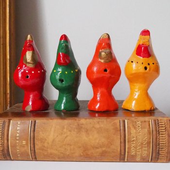 Vintage bird whistle set | Ceramic bird whistles | Retro bird whistles | Colourful bird whistles | Made in Finland | Finnish bird whistles