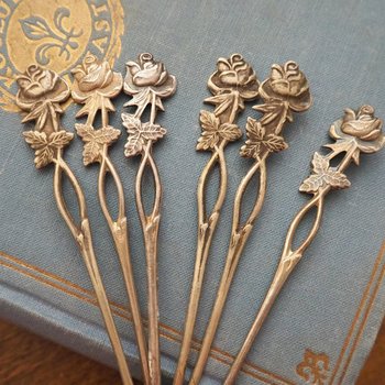 Set of six vintage teaspoons | Vintage alpacca silver teaspoons | Vintage teaspoons | Rose teaspoon set | Vintage alpacca teaspoons
