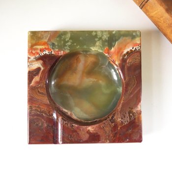 Vintage onyx marble ashtray | Large onyx ashtray | Large marble ashtray | Red and green onyx ashtray | Vintage ashtray