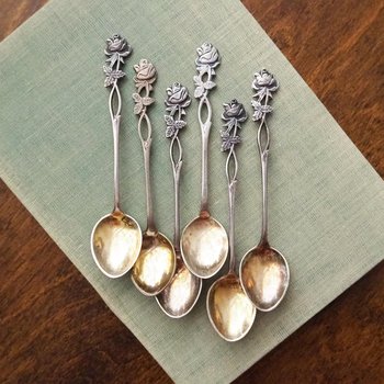 Set of six vintage teaspoons | Vintage alpacca silver teaspoons | Vintage teaspoons | Rose teaspoon set | Vintage alpacca teaspoons