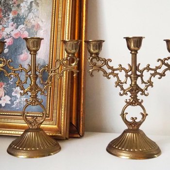 Vintage three arm candelabrums | Set of two matching candelabrums | Three arm candlestick holders | Vintage candelabra | Matching candelabra