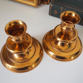 Pair of vintage candlestick holders | Gold plated candlestick holders | Simple candlestick holders | Made in Finland