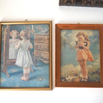 Vintage wall art set | Framed vintage prints for a nursery or a little girl's room | Vintage prints | Framed vintage prints